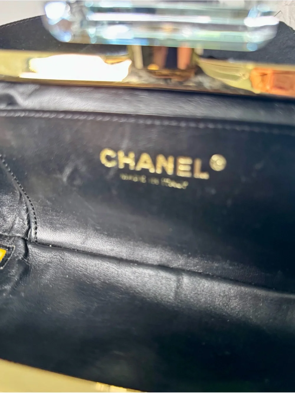 CHANEL Black Python Clutch with Lucite Turn Lock
